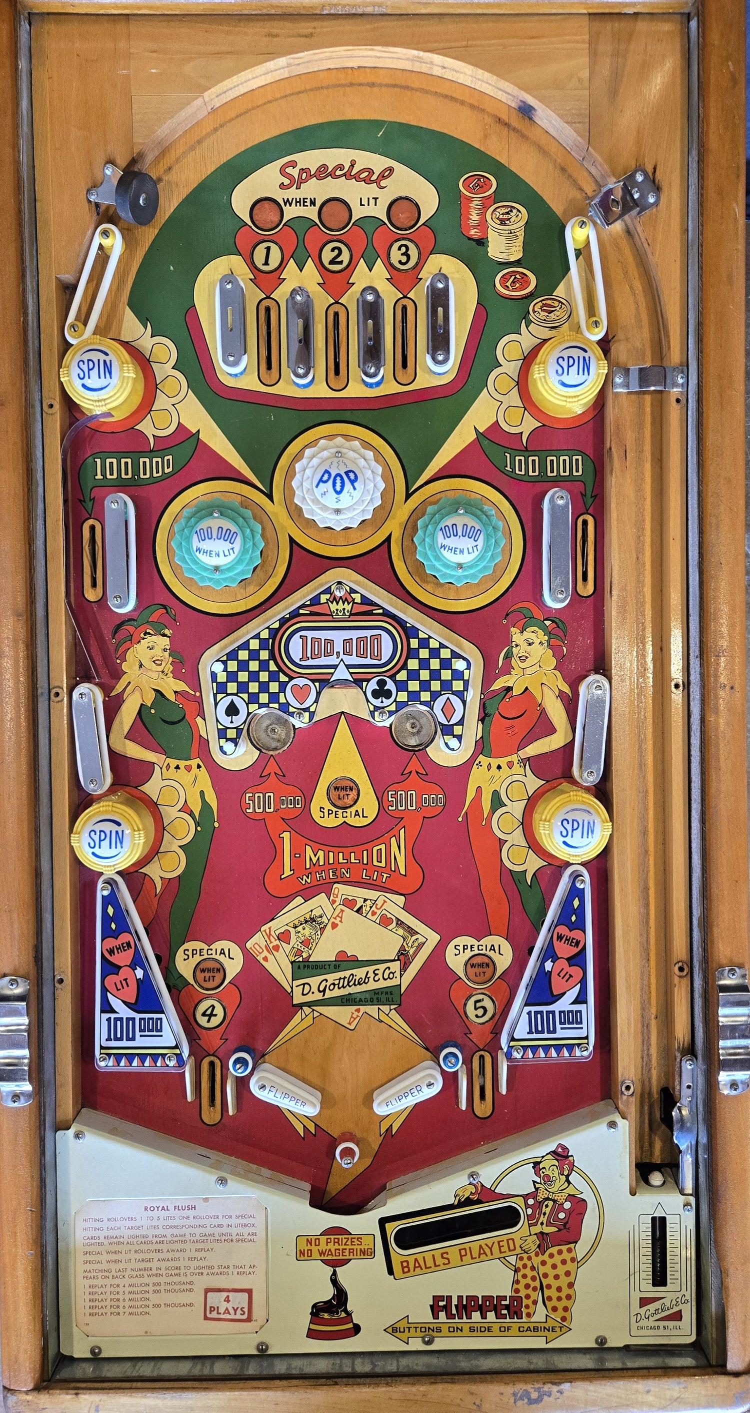 Royal Flush (Refurbished Wood Rail) Gottlieb 1957