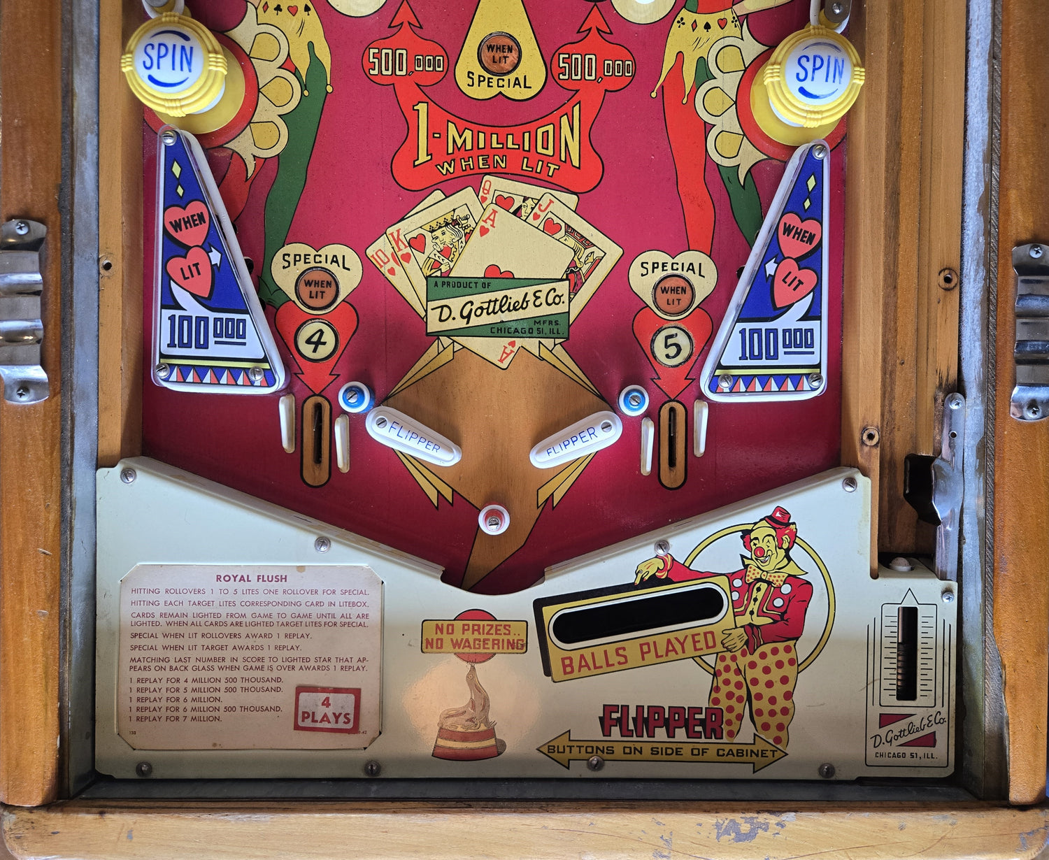 Royal Flush (Refurbished Wood Rail) Gottlieb 1957