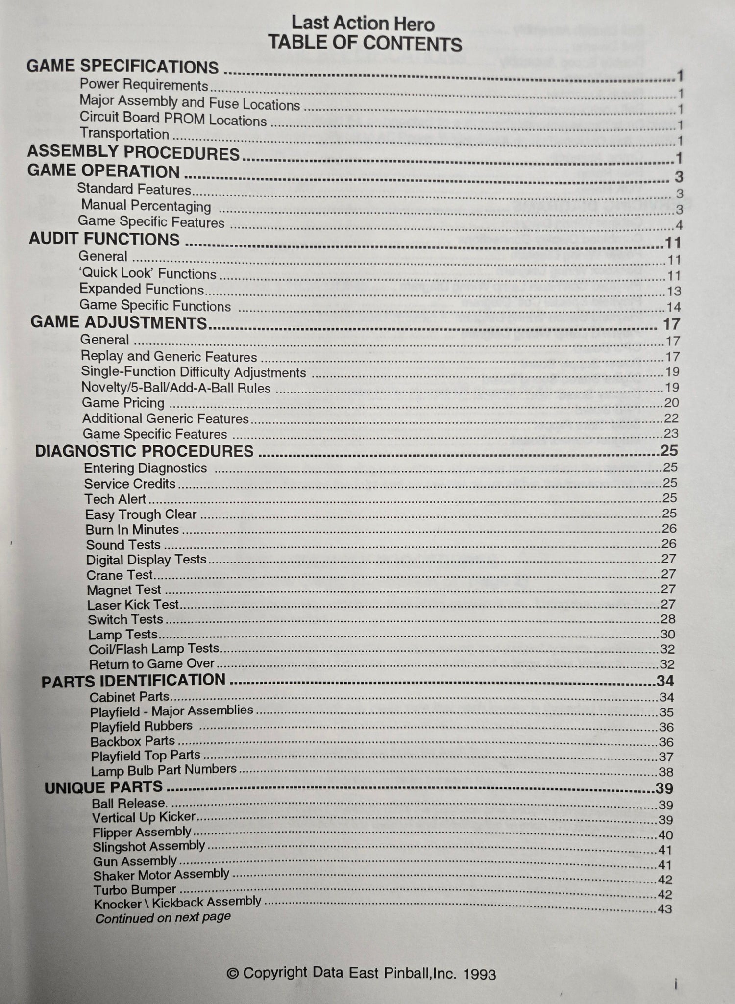 Original 1993 Data East Last Action Hero Pinball Manual & Schematics