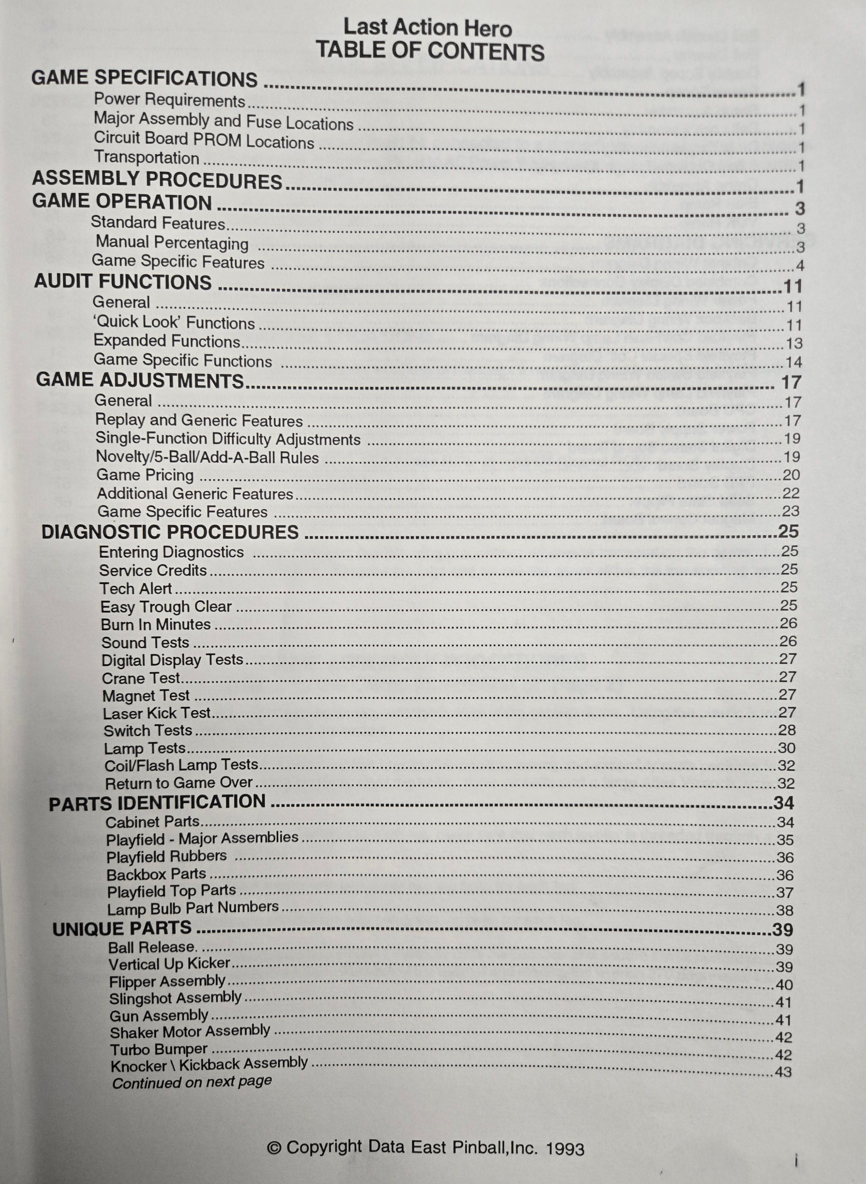 Original 1993 Data East Last Action Hero Pinball Manual & Schematics