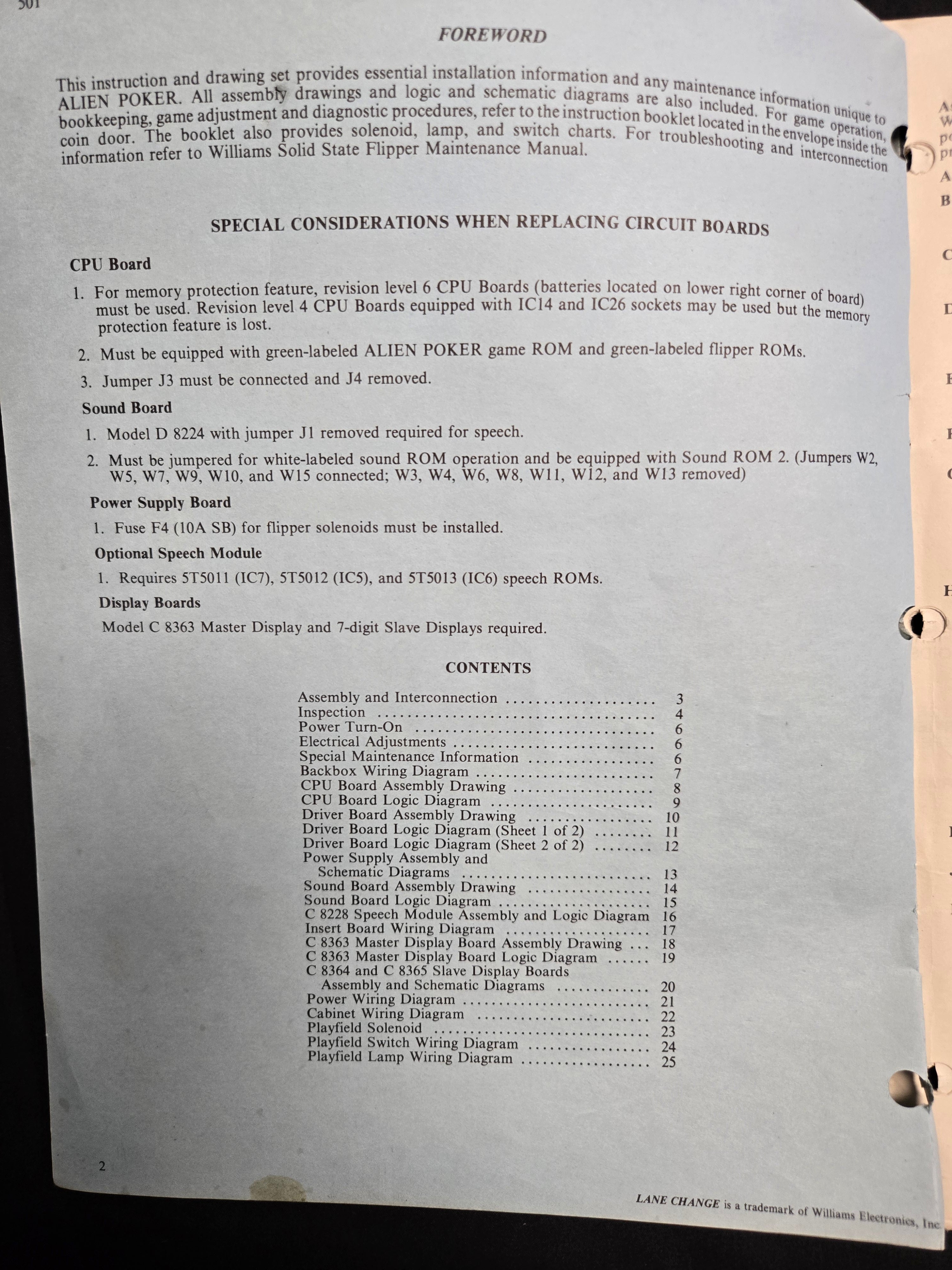 Original 1980 Williams Alien Poker Pinball Manual & Schematics
