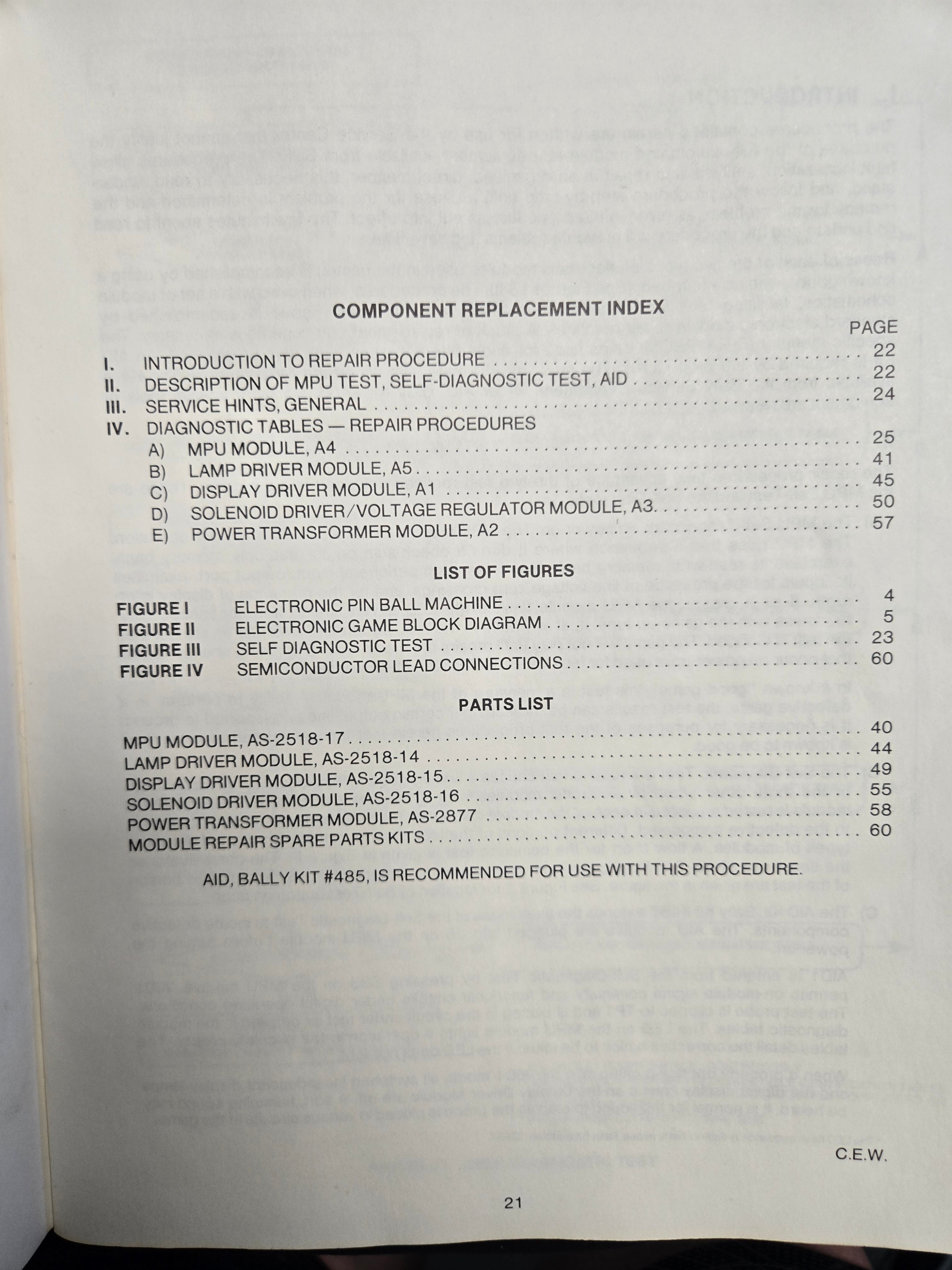 Original 1977 Bally Electronic Pinball Games Repair Procedures Module & Component Replacement