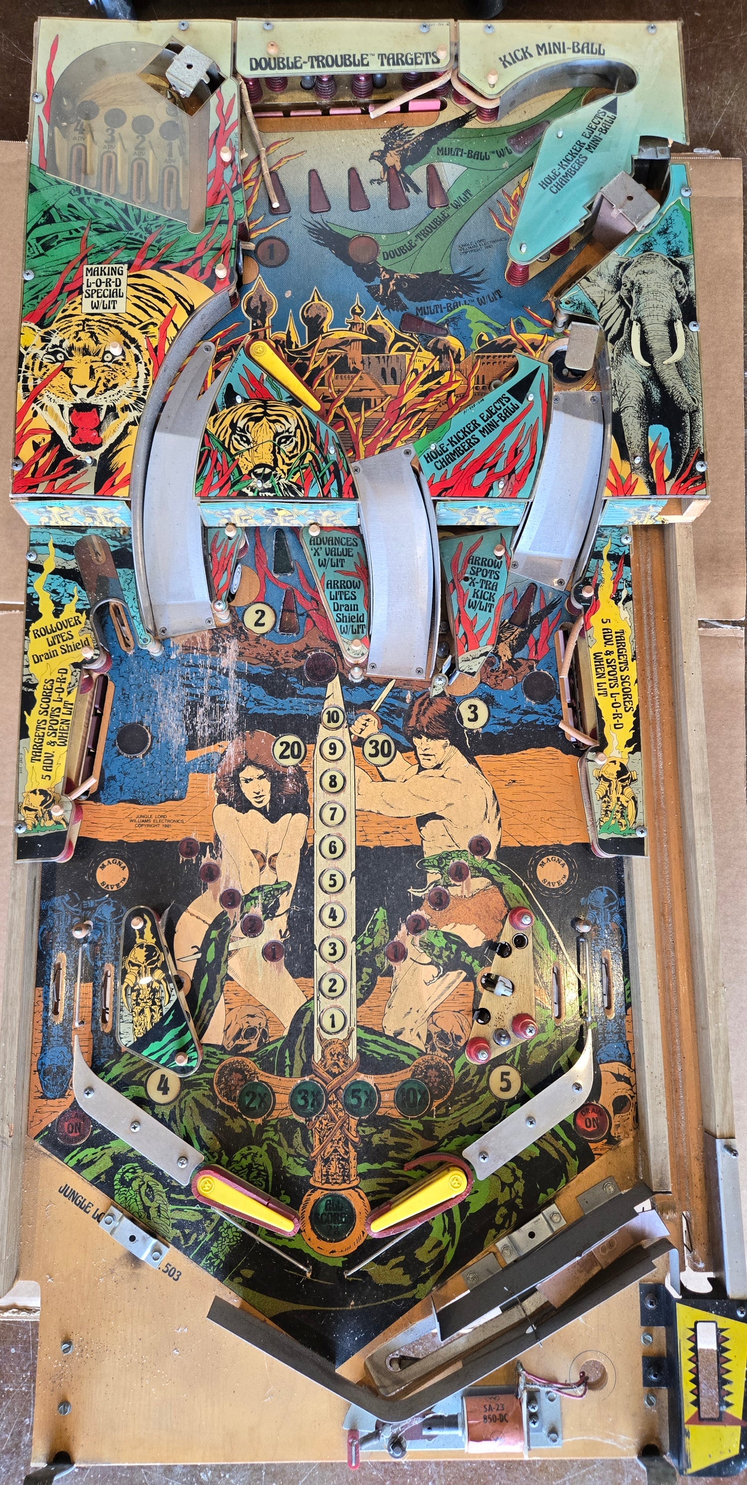 1981 Williams Jungle Lord pinball populated playfield & MORE PARTS!