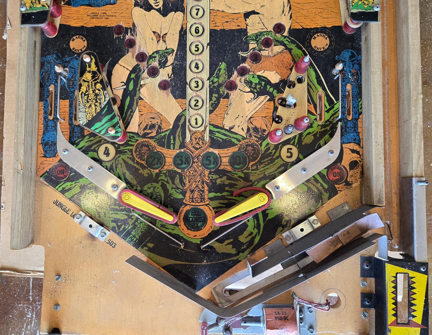 1981 Williams Jungle Lord pinball populated playfield & MORE PARTS!