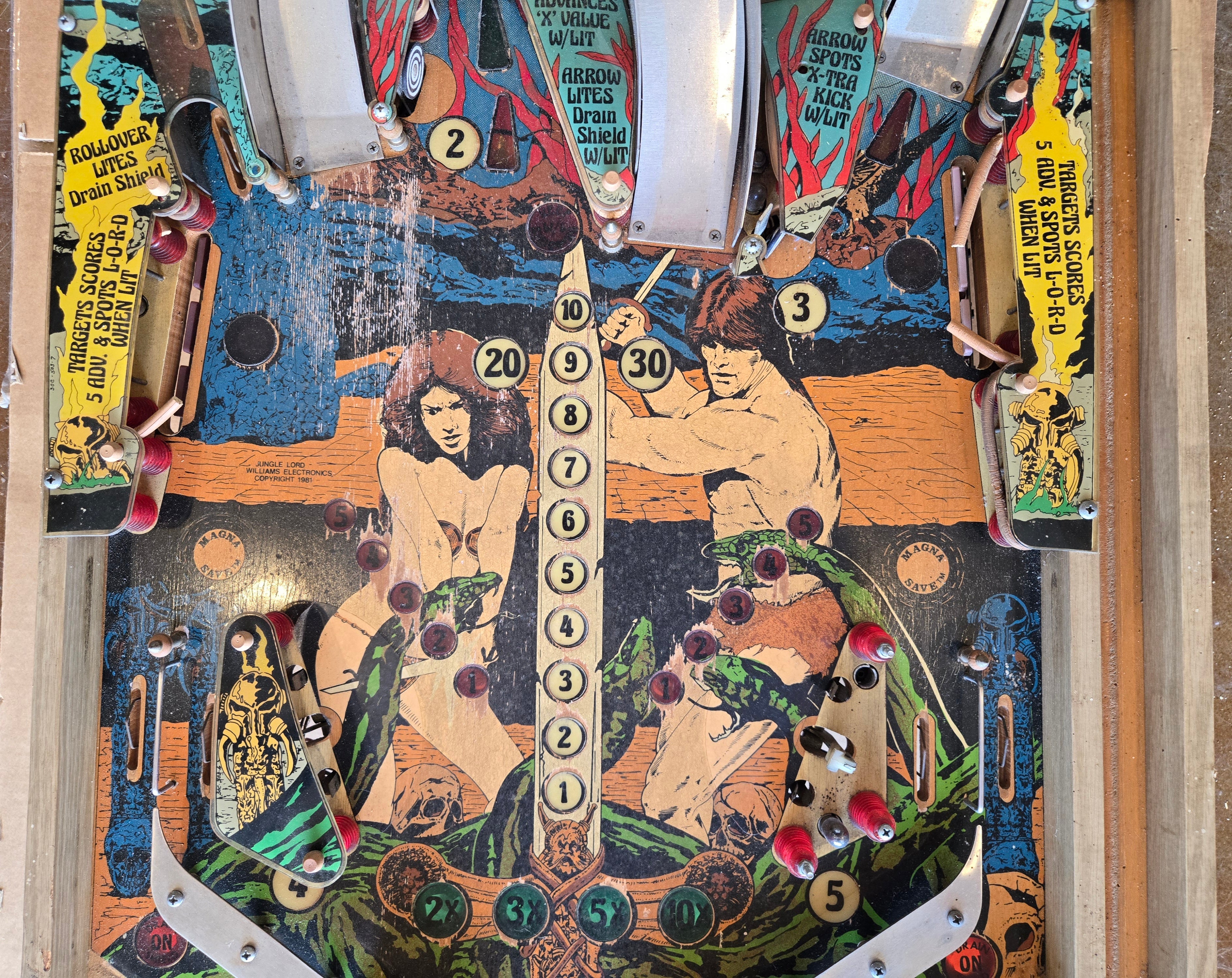 1981 Williams Jungle Lord pinball populated playfield & MORE PARTS!