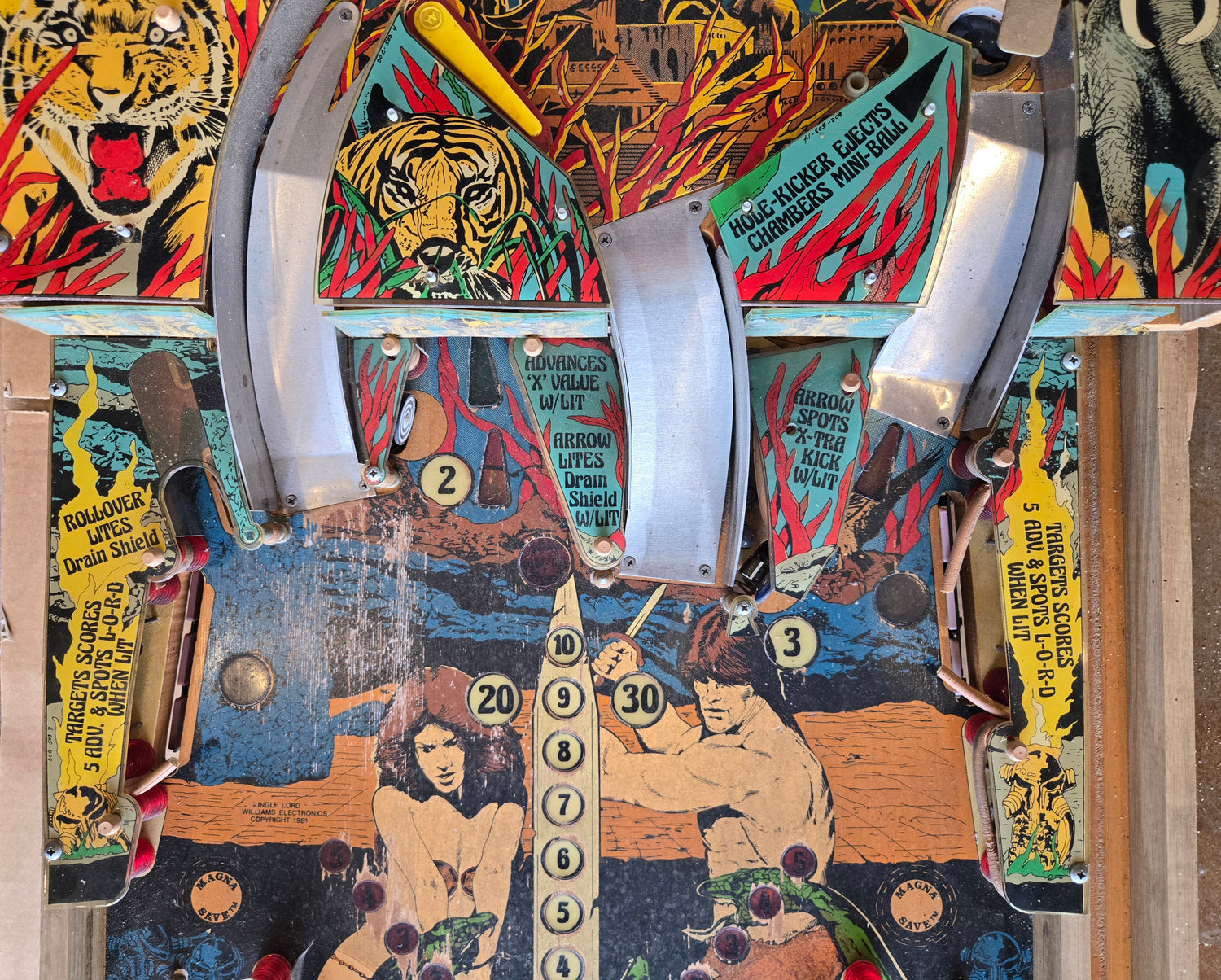 1981 Williams Jungle Lord pinball populated playfield & MORE PARTS!