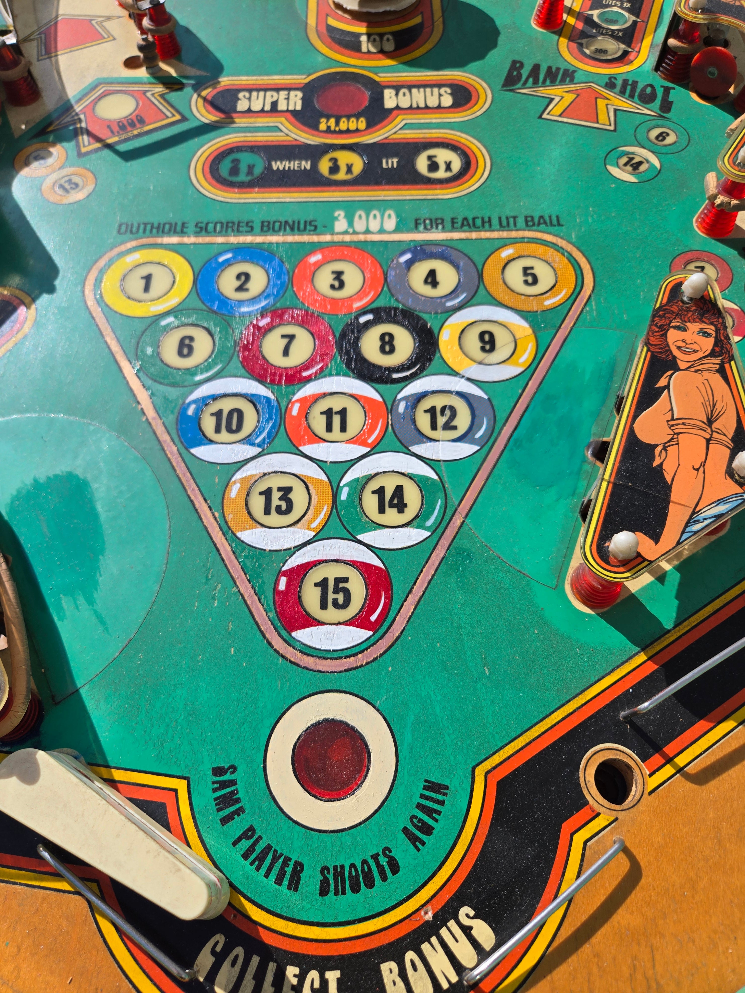 1977 Bally Eight Ball pinball populated playfield ONLY (97% Complete)