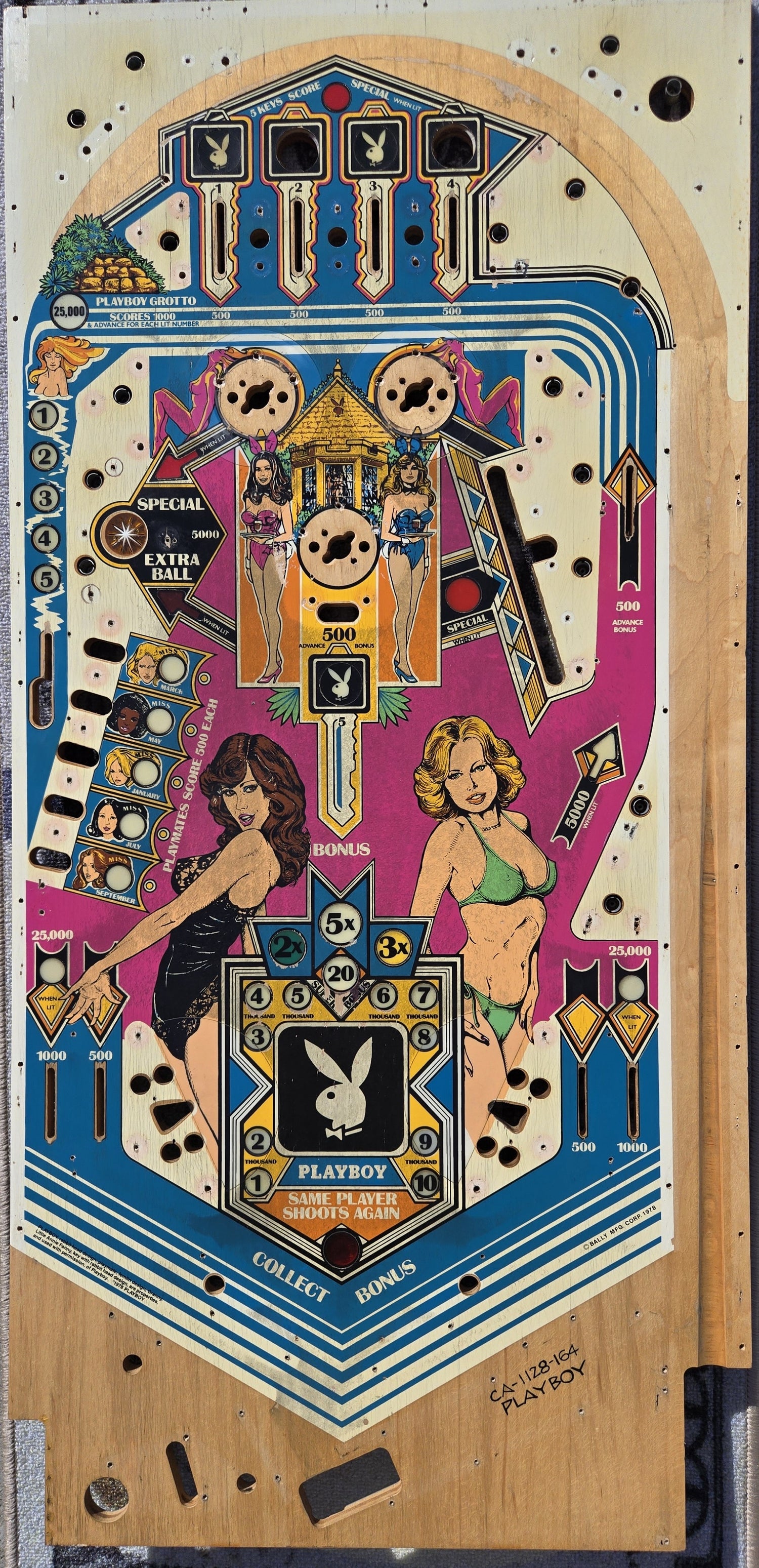 1978 Bally Playboy pinball mostly unpopulated playfield (