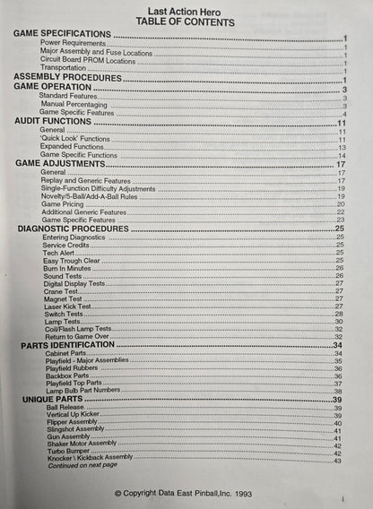 Original 1993 Data East Last Action Hero Pinball Manual &amp; Schematics
