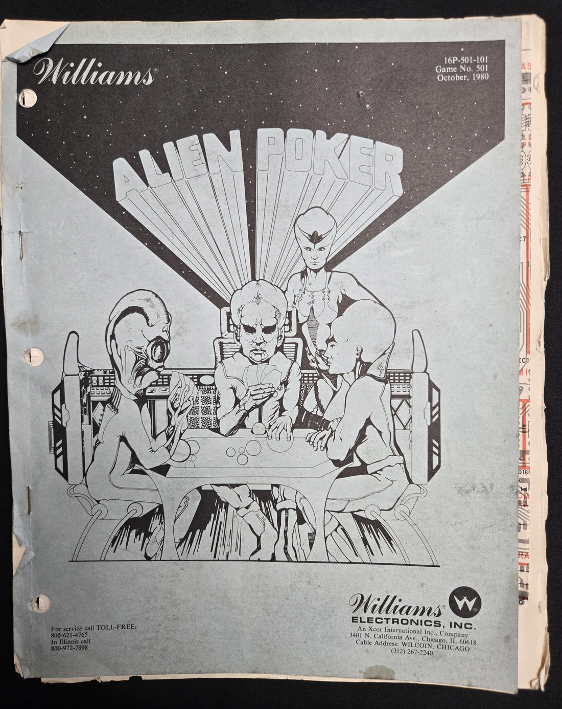 Original 1980 Williams Alien Poker Pinball Manual & Schematics