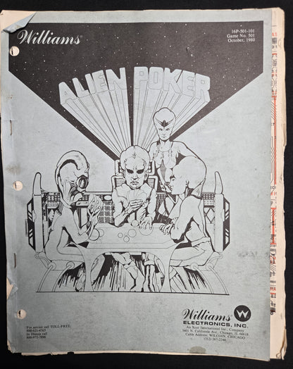 Original 1980 Williams Alien Poker Pinball Manual &amp; Schematics