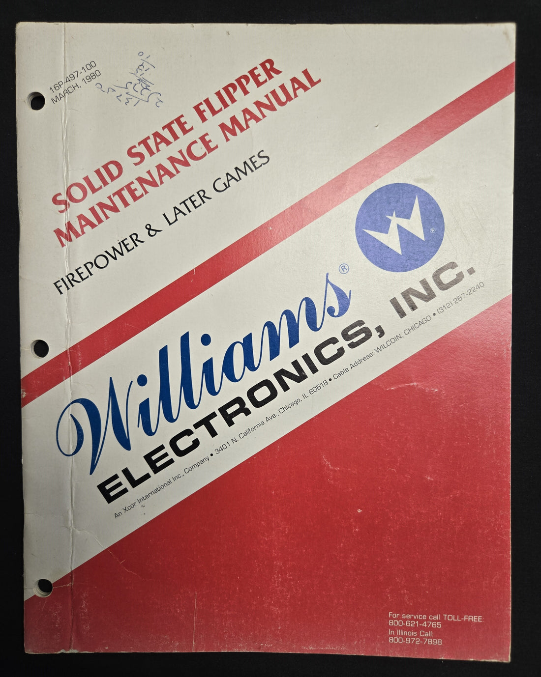 Original 1980 Williams Solid State Flipper Maintenance Manual Firepower &amp; Later